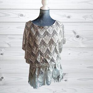 Vintage J.R. Nites Silver Metallic Lace Fringe Top - Whimsigoth Evening Glam